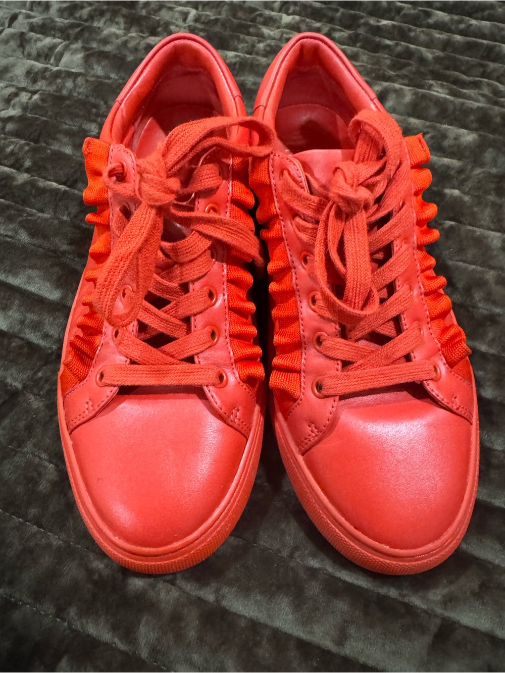 Tory Burch Women’s Red Ruffle Lace-Up Sneakers…like New 🩷